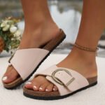 Slip-On Cork Sandals with Wide Buckled Strap for Women - Image 2