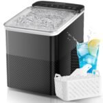 Ice Maker Machine Countertop, 14KG Ice Cube Maker with Self-Cleaning Function, 9 Cubes in 5 Mins, 2 Bullet Ice Sizes, Portable Ice Machine with Ice Scoop & Basket (Black)