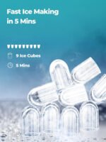 Ice Maker Machine Countertop, 14KG Ice Cube Maker with Self-Cleaning Function, 9 Cubes in 5 Mins, 2 Bullet Ice Sizes, Portable Ice Machine with Ice Scoop & Basket (Black) - Image 2
