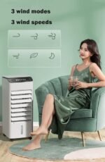 3-in-1 Bladeless Tower Fan with 4L Water Tank & Ice Crystal Packs — 3 Speeds, 3 Wind Modes, 7-Hour Timer, Remote Control, Wheels - Image 6