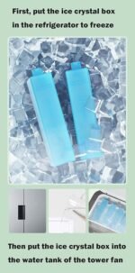 3-in-1 Bladeless Tower Fan with 4L Water Tank & Ice Crystal Packs — 3 Speeds, 3 Wind Modes, 7-Hour Timer, Remote Control, Wheels - Image 4