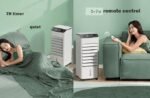 3-in-1 Bladeless Tower Fan with 4L Water Tank & Ice Crystal Packs — 3 Speeds, 3 Wind Modes, 7-Hour Timer, Remote Control, Wheels - Image 3