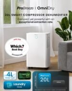 20L Dehumidifier with WiFi, Smart App Control, Auto Humidity Sensor, 24-Hour Timer, Laundry Drying Function White - Image 2