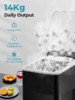 Ice Maker Machine Countertop, 14KG Ice Cube Maker with Self-Cleaning Function, 9 Cubes in 5 Mins, 2 Bullet Ice Sizes, Portable Ice Machine with Ice Scoop & Basket (Black) - Image 3